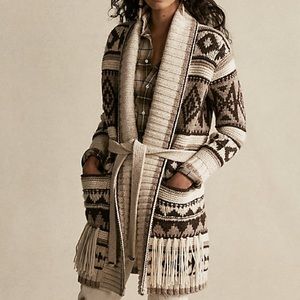 Polo Ralph Lauren Fringe-Trim Shawl Cardigan Sz S